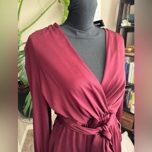 Maroon front tie dress from express